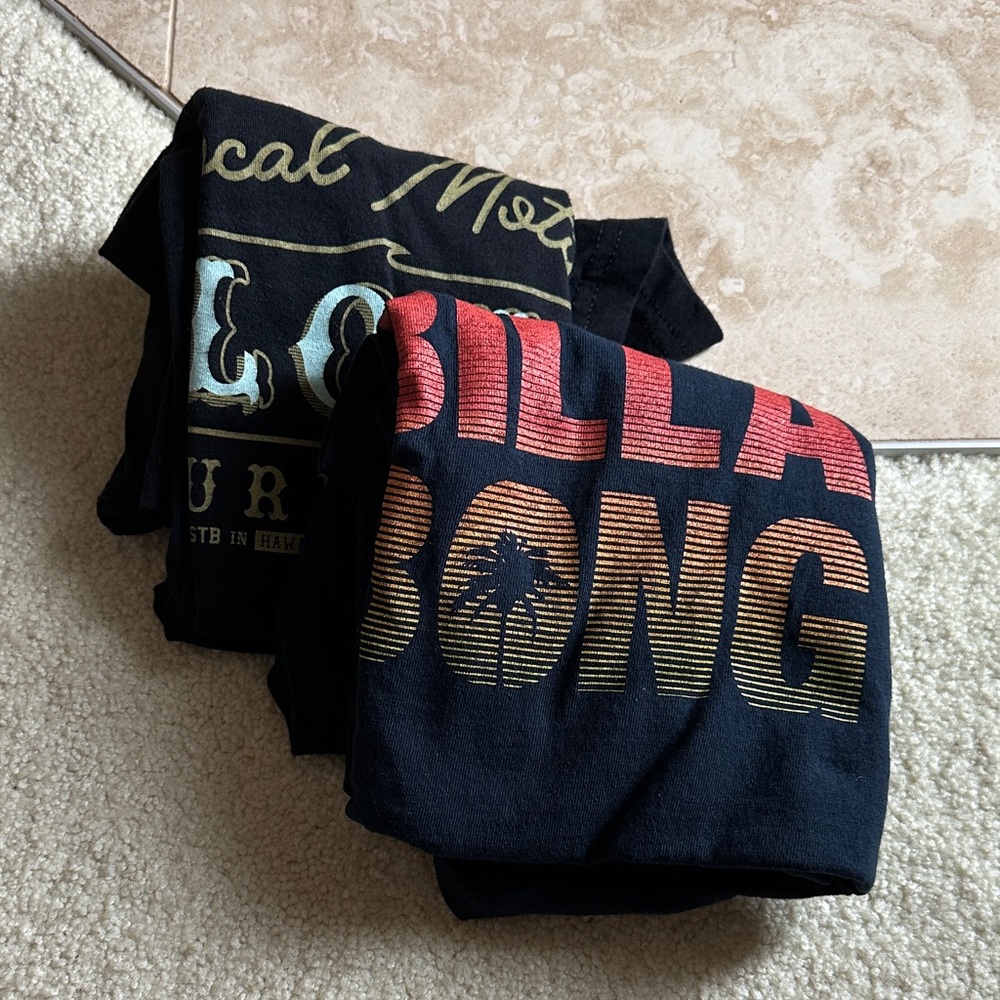 Billabong Black Tee with Red-to-Yellow Gradient Logo
